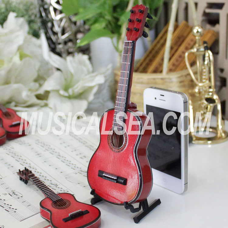 Mini guitar replica for wooden ornament musical instrument model toy for girl